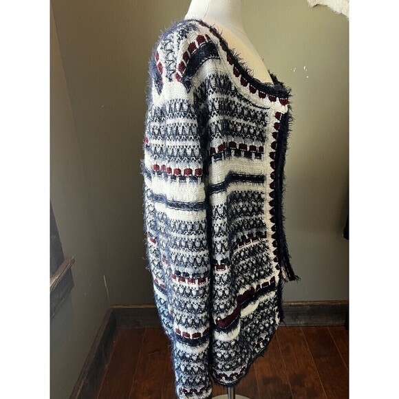 Lane Bryant Open Front Cardigan Sweater Eyelash Knit Ivory Blue Burgundy 22/24 - Picture 4 of 7